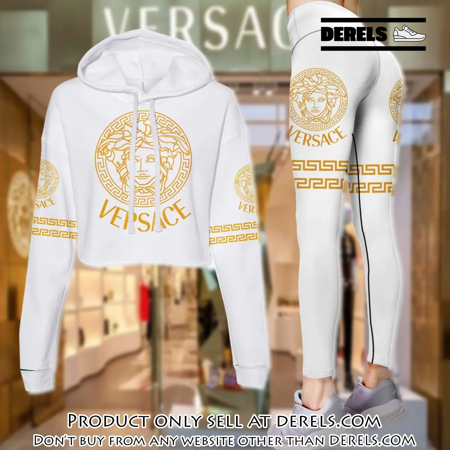 Versace golden medusa white luxury brand clothes leggings and crop top set for women dr2027314